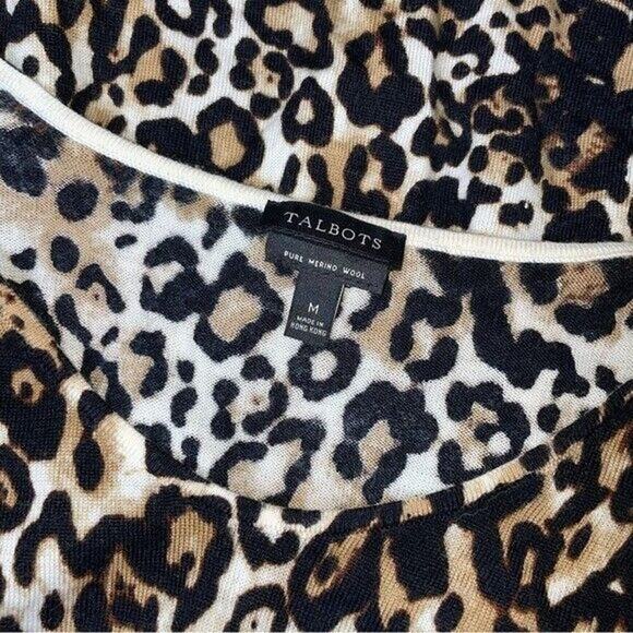 Talbots Extra-fine yarns Soft Merino V-Neck Sweater - Leopard Print SZ M - Picture 9 of 9